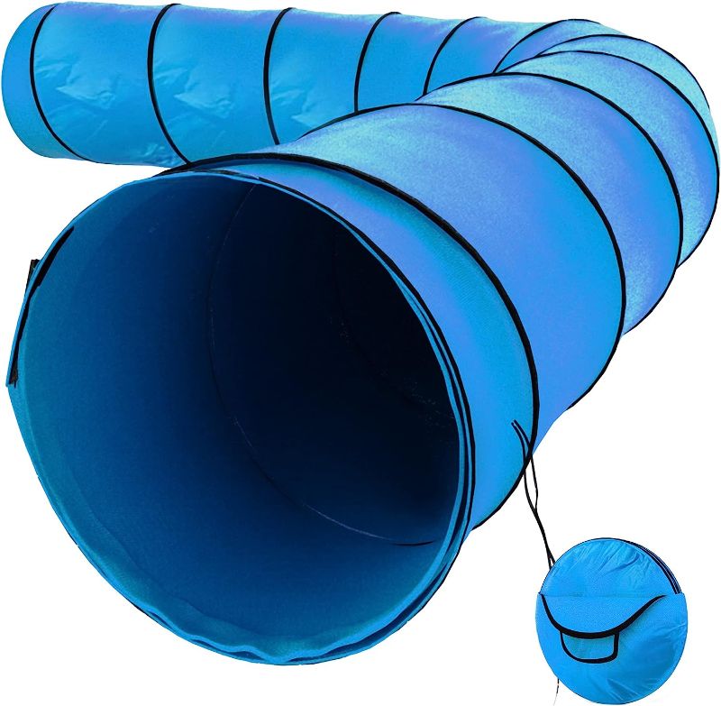 Photo 1 of Houseables Dog Agility Training Tunnel, 18 Ft Long, 24" Open, Blue, 1 Pk, Polyester, Play Tunnels for Training Small & Medium Dogs, Park Playground...
