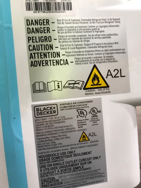 Photo 6 of *USED* *BLOWS COLD AIR NOT MUCH* BLACK+DECKER 8,000 BTU Portable Air Conditioner up to 350 Sq. with Remote Control, White White 8,000 BTU