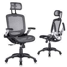 Photo 1 of MISSING MANUAL/HARDWARE**GABRYLLY Ergonomic Mesh Office Chair, High Back Desk Chair - Adjustable Headrest with Flip-Up Arms, Tilt Function, Lumbar Support and PU Wheels, Swivel Computer Task Chair, Grey
