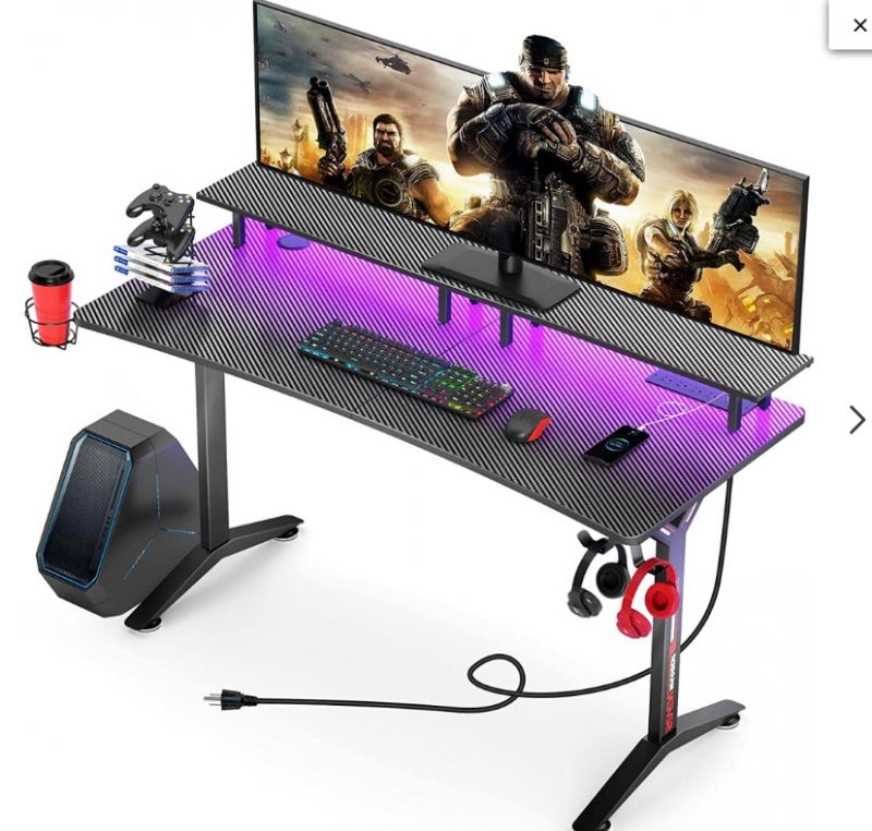 Photo 1 of SEVEN WARRIOR Gaming Desk 55INCH with LED Strip & Power 55 INCH, Black
