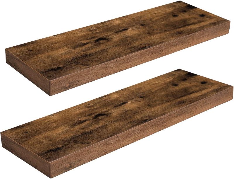 Photo 1 of Floating Shelves, Wall Shelf Set of 2, 23.6 Inch Hanging Shelf with Invisible Brackets, for Bathroom, Bedroom, Toilet, Kitchen, Office, Living Room Decor, Rustic Brown BF60BJ01