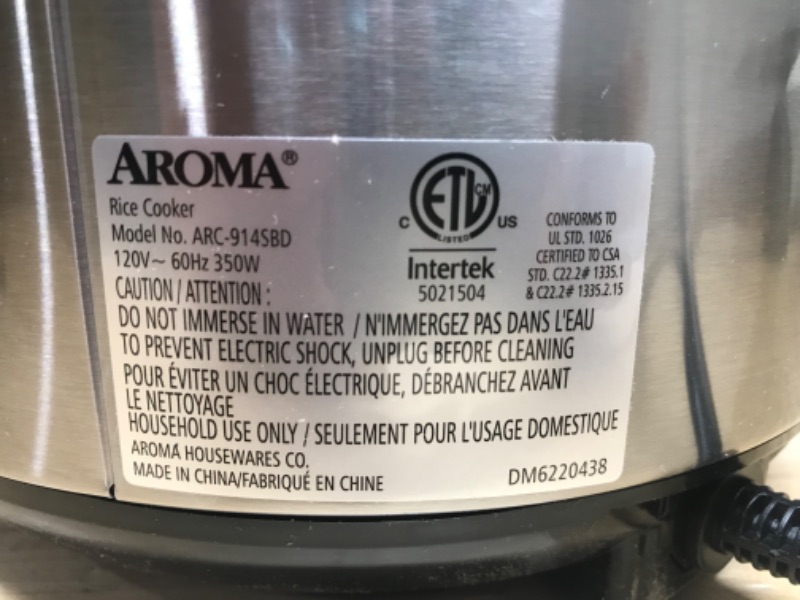 Photo 5 of USED. Aroma Housewares ARC-914SBD Digital Cool-Touch Rice Grain Cooker and Food Steamer, Stainless, Silver, 4-Cup (Uncooked) / 8-Cup (Cooked)
