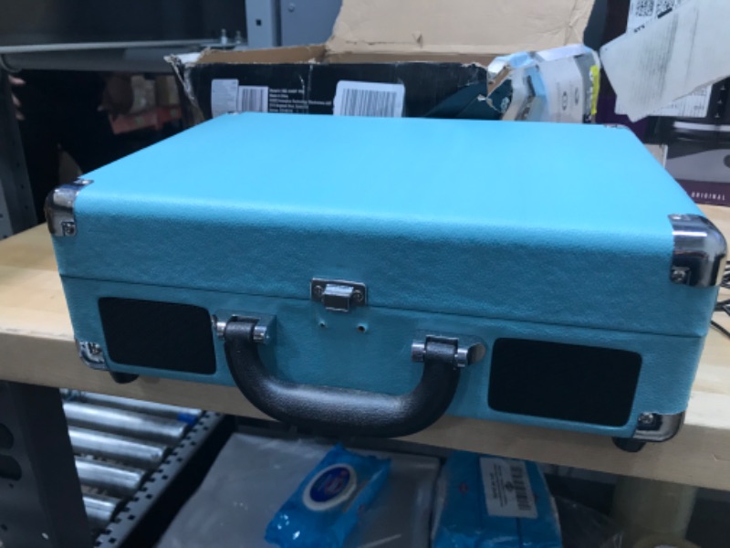 Photo 2 of USED. Victrola Vintage 3-Speed Bluetooth Portable Suitcase Record Player with Built-in Speakers | Upgraded Turntable Audio Sound| Includes Extra Stylus | Turquoise, Model Number: VSC-550BT