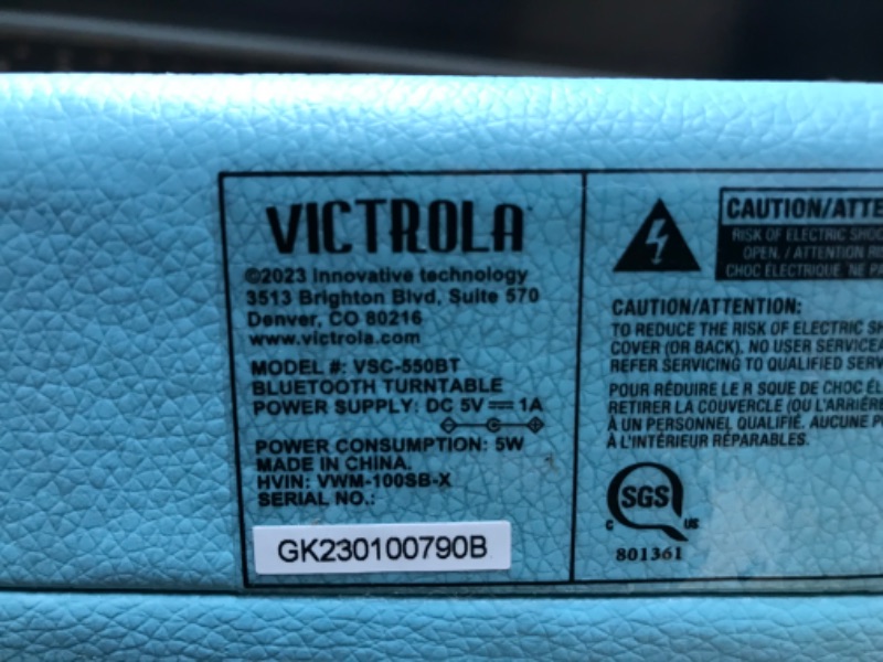 Photo 6 of USED. Victrola Vintage 3-Speed Bluetooth Portable Suitcase Record Player with Built-in Speakers | Upgraded Turntable Audio Sound| Includes Extra Stylus | Turquoise, Model Number: VSC-550BT