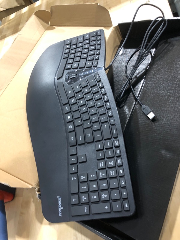 Photo 3 of Perixx PERIBOARD-330B, Wired Ergonomic Keyboard with Adjustable Wrist Rest, Illuminated Keys, and Membrane Low Profile Keys, 2 Extra USB Ports, US English Layout