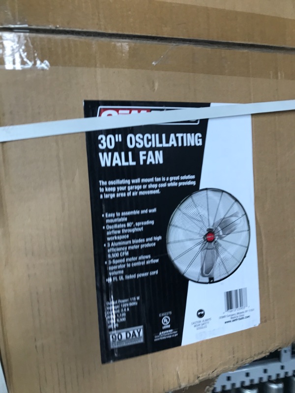 Photo 3 of **PARTS ONLY**
OEMTOOLS OEM24884 30 Inch Oscillating Wall Fan, 9500 CFM Max. Garage Wall Fan, 90 Degree Oscillating Wall Mounted Fan