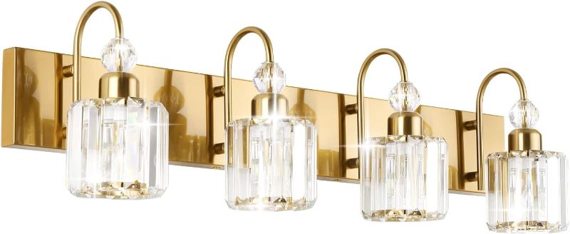 Photo 1 of 
Ralbay Brass Gold Vanity Lights for Bathroom 4-Lights Brass Gold Crystal Bathroom Vanity Lights Over Mirror Modern Crystal Bathroom Wall Lighting Fixtures