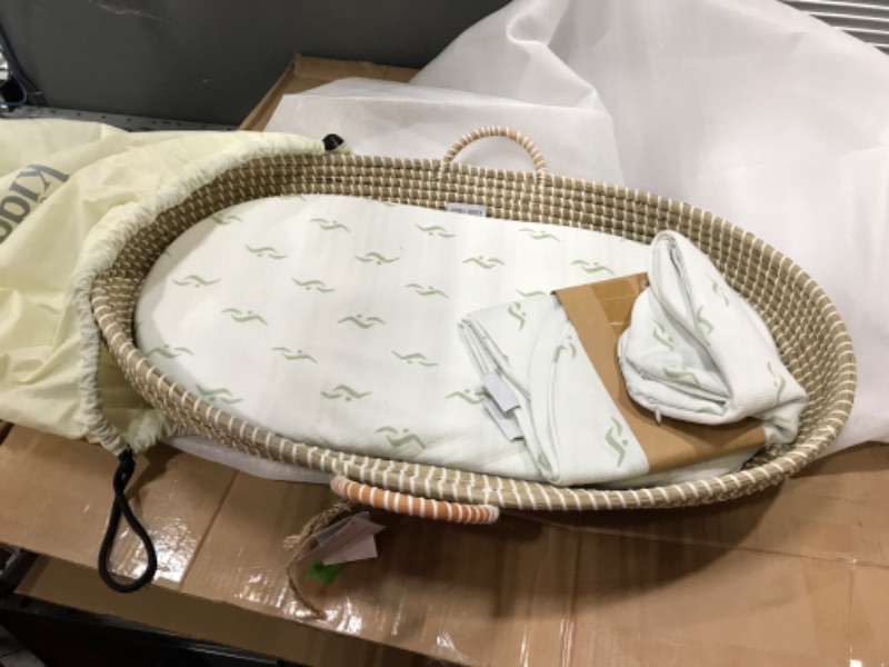 Photo 2 of Baby Changing Basket - with Thick Pad & 3 Waterproof Bamboo Jacquard Covers. Organic Seagrass Moses Basket for Babies - CPSC Compliant, Premium Changing Table Topper - Unique Boho Baby Decor Natural / White