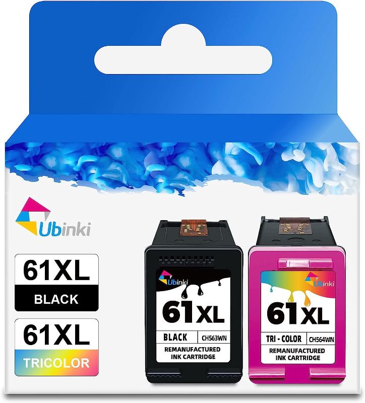 Photo 1 of Ubinki 61XL Ink Cartridges Black Color Combo Pack Replacement for HP Ink 61 XL HP61XL HP61 for Envy 4500 5530 4502 DeskJet 2540 1000 1055 1010 1510 3050 OfficeJet 4630 2620 Printer (Black Tri-Color)
