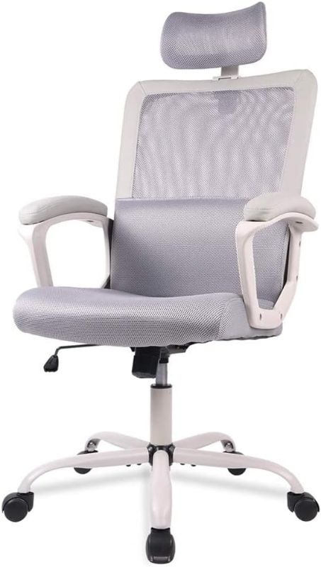 Photo 1 of Desk Chair, Ergonomic Mesh Office Chair High Back Computer Chair with Adjustable Headrest,Lumbar Support, Tilt Function,Swivel Rolling, Soft PU Armrest Task Chair Home Office Desk Chairs, Grey
