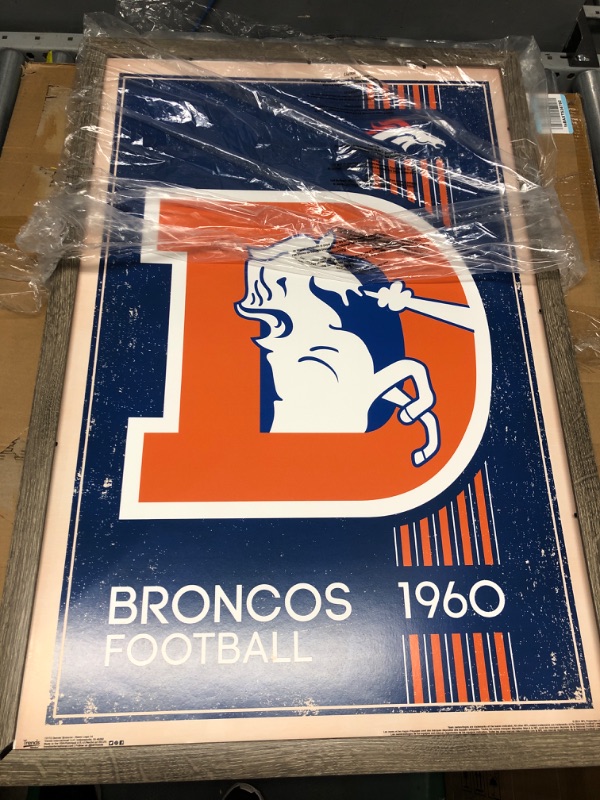 Photo 2 of ***SEE NOTES*** Trends International NFL Denver Broncos - Retro Logo 14 Wall Poster, 22.375" x 34", Barnwood Framed Version 22.375 in x 34 in Barnwood Framed Version