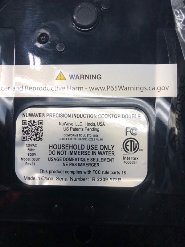 Photo 3 of ***POWERS ON*** Nuwave Double Induction Cooktop, Powerful 1800W, 2 Large 8” Heating Coils, Independent Controls, 94 Temp Settings from 100°F to 575°F in 5°F Increments, 2 x 11.5” Shatter-Proof Ceramic Glass Surface