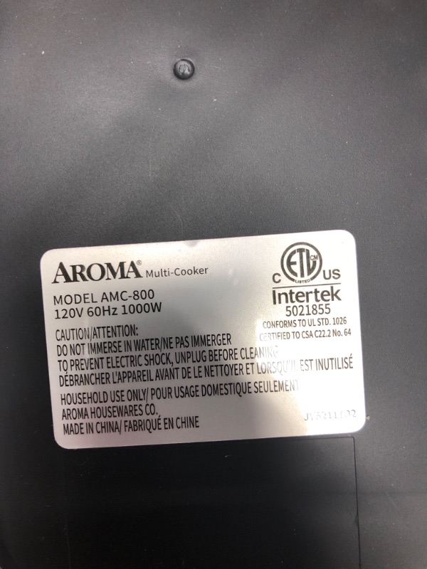 Photo 2 of ***POWERS ON*** Aroma Housewares Professional 8-Cup (Cooked) SmartCarb Multicooker and Flavor-Lock Food Steamer for Low-Carb Rice and Grains, Glass Inner Pot, Black (AMC-800), Transparent Glass, 4 Cup Uncooked Rice Pro Glass 4-Cup Uncooked