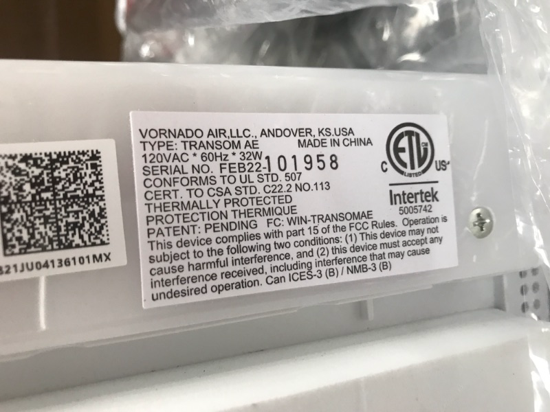 Photo 4 of ***SEE NOTES*** Vornado TRANSOM AE Window Fan Works with Alexa, 4 Speeds, Reversible Exhaust Mode, Weather Resistant Case, Whole Room White Alexa Enabled Fan