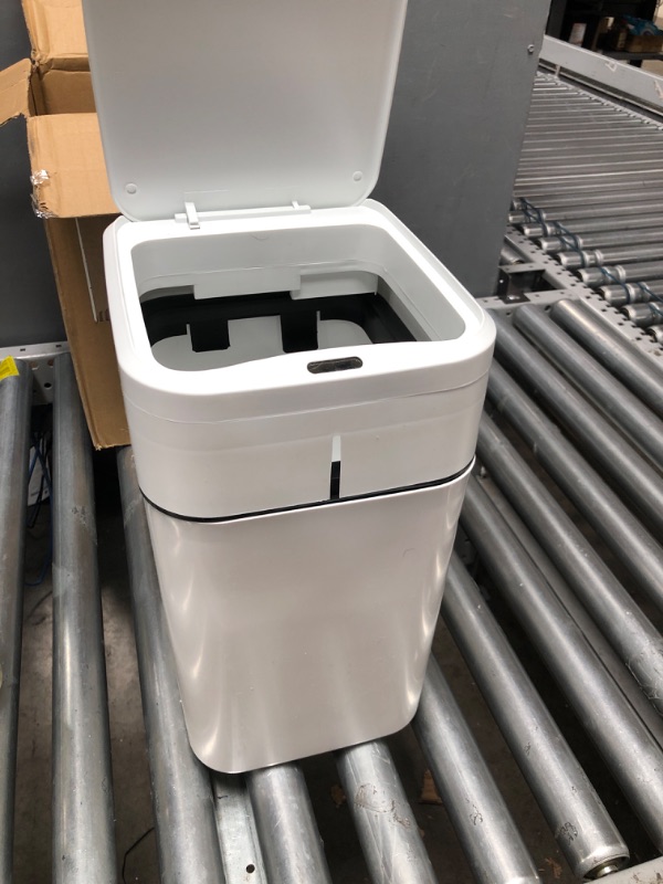 Photo 1 of *different than stock photo* WIYYH 3.5 Gallon Touchless Bathroom Trash Can Automatic - Smart Trash Can with Lids, Motion Sensor Garbage Can Trash Bin for Bedroom Bathroom Kitchen Office RV (White/14) Smart Trash Can / 3.5 Gallon