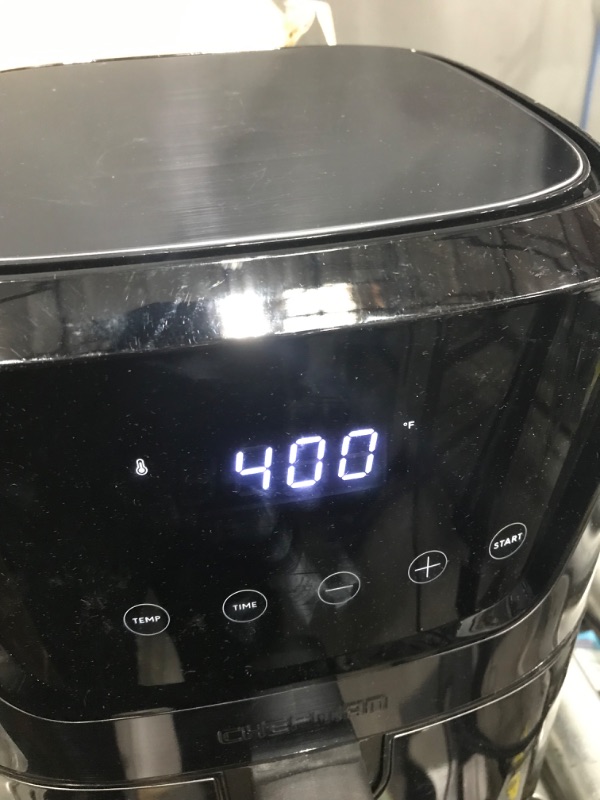 Photo 3 of **MINOR DAMAGE**CHEFMAN Air Fryer 4.5 Qt, Healthy Cooking, User Friendly, Nonstick Stainless Steel, Digital Touch Screen with 4 Cooking Functions w/ 60 Minute Timer, BPA-Free, Dishwasher Safe Basket 8 Quart - Stainless Steel with Divider 4.5 Quart - Black