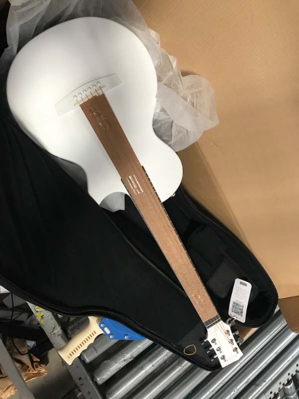 Photo 2 of **MISSING ACCESSORIES**Enya Nova Go Carbon Fiber Acoustic Guitar 1/2 Size Beginner Adult Travel Acustica Guitarra w/Starter Bundle Kit of Colorful Packaging, Acoustic Guitar Strap, Gig Bag, Cleaning Cloth, String(White) Acoustic White