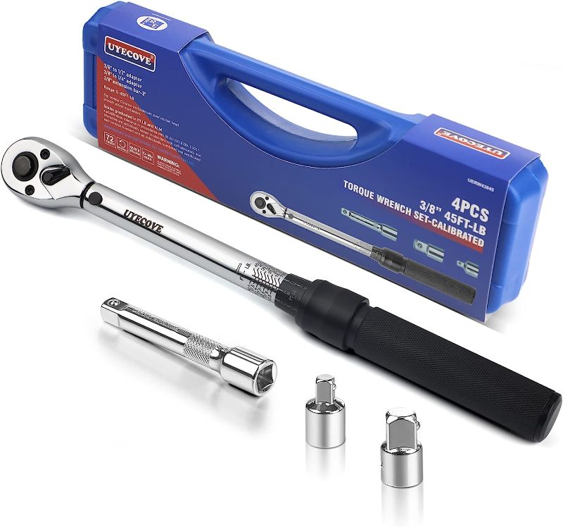 Photo 1 of **MISSING ACCESSORIES**UYECOVE 3/8-Inch Drive Click Torque Wrench 4 Pcs Set, 10~45FT/13.5-61N.m, Torque Wrench 3/8 Extention Bar, 3/8'' to 1/2'' Adaptor and 3/8'' to 1/4'' Adaptor, Dual-Direction Adjustable Quick Release
