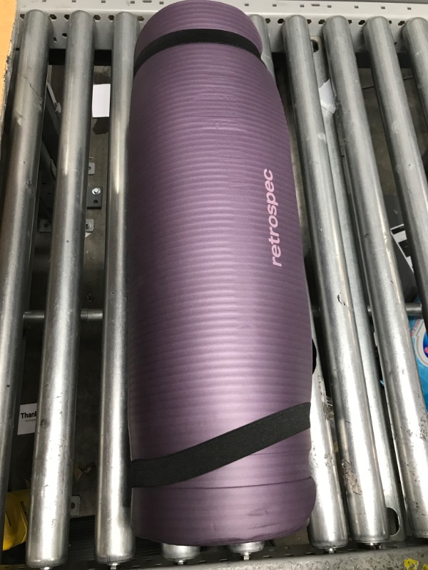 Photo 2 of **MINOR DAMAGE**Retrospec Retrospec Solana Yoga Mat 1/2" Thick w/ Nylon Strap for Men & Women - Non Slip Excercise Mat for Yoga, Pilates, Stretching, Floor & Fitness Workouts Eggplant 1/2 Inch