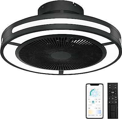 Photo 1 of Ohniyou Enclosed Ceiling Fan With Lights,19" Bladeless Ceiling Fan With Lights and Remote,Low Profile Ceiling Fan With Dimmable Led Night Light,Timing, Flush mount Ceiling Fan For Bedroom,Living Room
