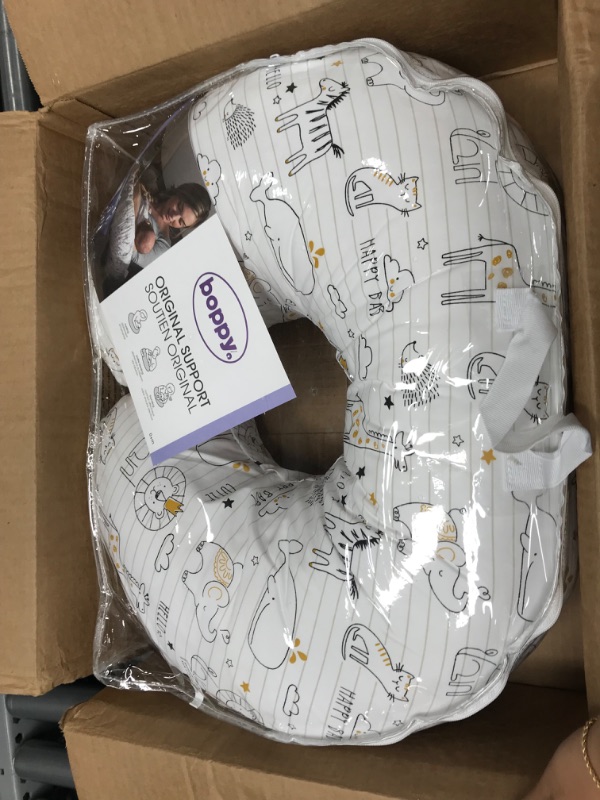 Photo 2 of Boppy Nursing Pillow and Positioner - Original, Notebook Black and White with Gold Animals, Breastfeeding, Bottle Feeding, Baby Support, with Removable Cotton Blend Cover, Awake-Time Support