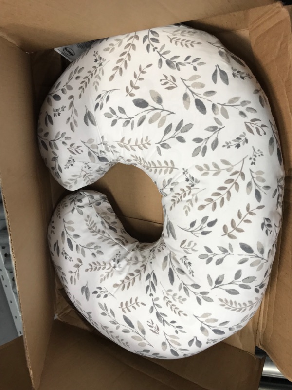 Photo 2 of Boppy Original Support Nursing Pillow, Gray Taupe Leaves, Ergonomic Breastfeeding, Bottle Feeding, and Bonding, Firm Hypoallergenic Fiber Fill, Removable Cover, Machine Washable