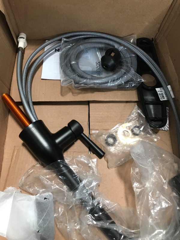 Photo 2 of ***missing parts***Moen Adler Matte Black One-Handle High Arc Pulldown Kitchen Faucet with Power Clean, 87233BL Matte Black Faucet