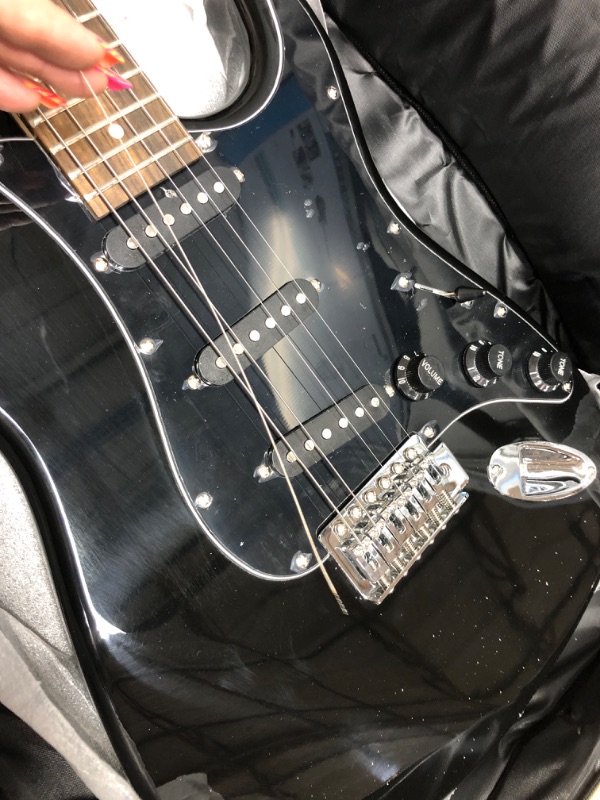 Photo 6 of * see notes *Monoprice Cali Classic Electric Guitar - Black, 6 Strings, Double-Cutaway Solid Body, Right Handed, SSS Pickups, Full-Range Tone, With Gig Bag, Perfect for Beginners - Indio Series Black Guitar