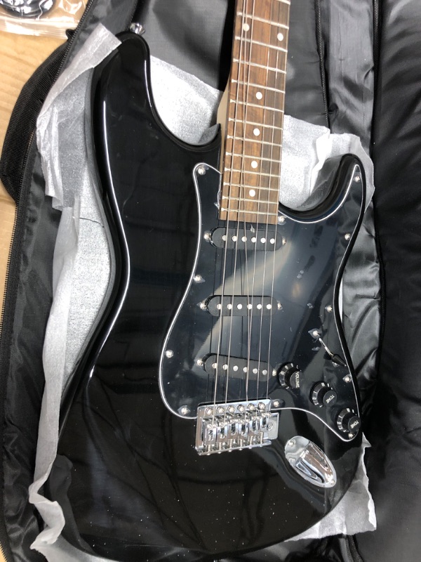 Photo 5 of * see notes *Monoprice Cali Classic Electric Guitar - Black, 6 Strings, Double-Cutaway Solid Body, Right Handed, SSS Pickups, Full-Range Tone, With Gig Bag, Perfect for Beginners - Indio Series Black Guitar