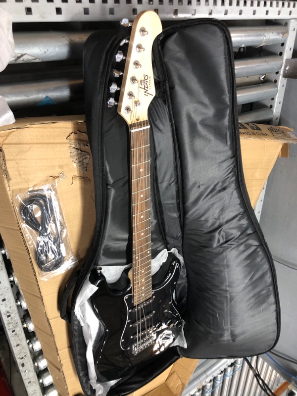 Photo 4 of * see notes *Monoprice Cali Classic Electric Guitar - Black, 6 Strings, Double-Cutaway Solid Body, Right Handed, SSS Pickups, Full-Range Tone, With Gig Bag, Perfect for Beginners - Indio Series Black Guitar