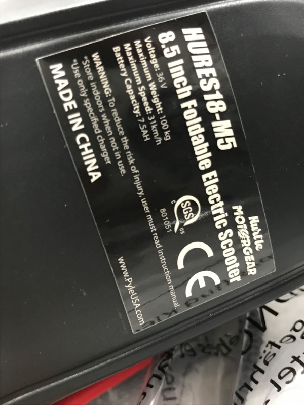 Photo 3 of **INCOMPLETE**Folding Electric Scooter for Adults - 300W Brushless Motor Foldable Commuter Scooter w/ 8.5 Inch Pneumatic Tires, 3 Speed Up to 19MPH, 18 Miles, Disc Brake & ABS, for Adult & Kids - Hurtle HURES18-M5