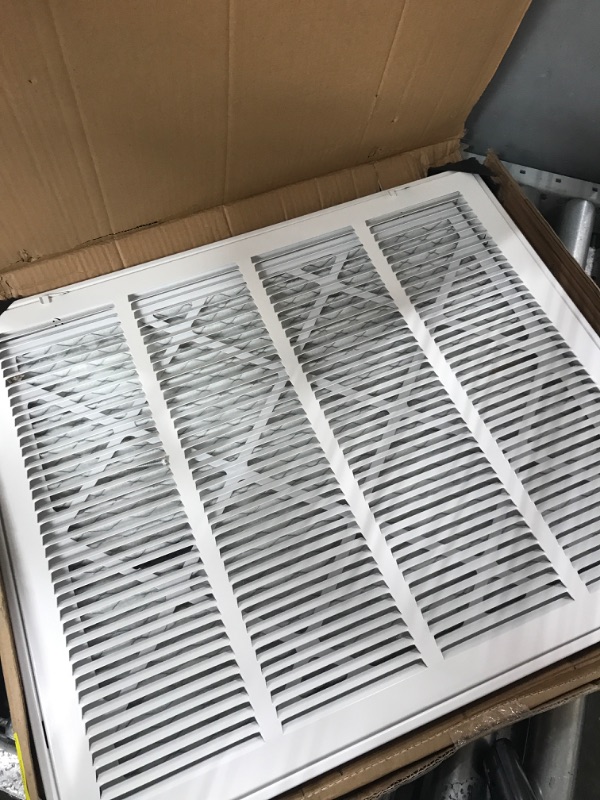 Photo 2 of 24"W x 20"H [Duct Opening Measurements] Filter Included Steel Return Air Filter Grille [Removable Door] for 1" Filters, Vent Cover Grill, White, Outer Dimensions: 26 5/8"W X 22 5/8"H for 24x20 Opening Duct Opening Size: 24"x20"