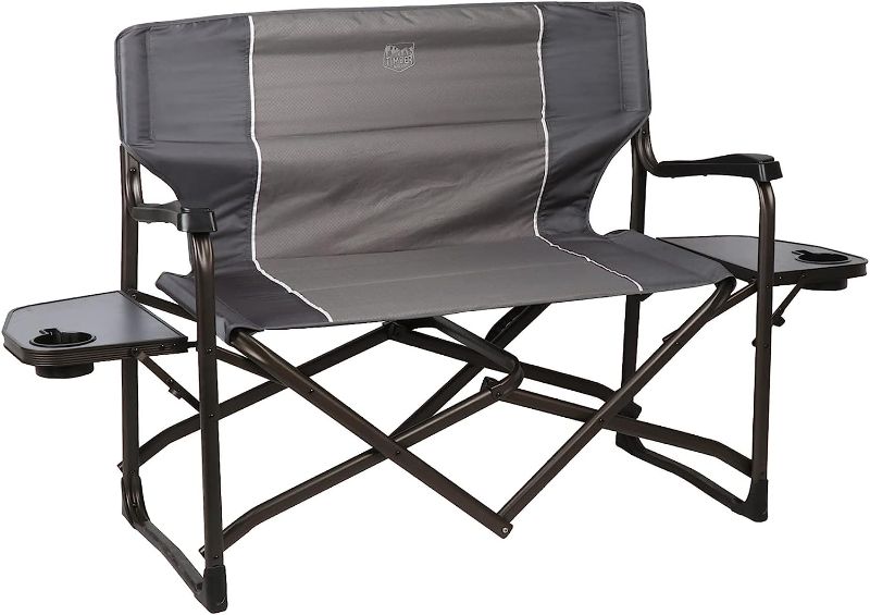 Photo 1 of TIMBER RIDGE Folding Camping Chair with Side Tables and Cup Holders Heavy Duty Supports 600 lbs for Outdoor, Lawn, Picnic, Grey
