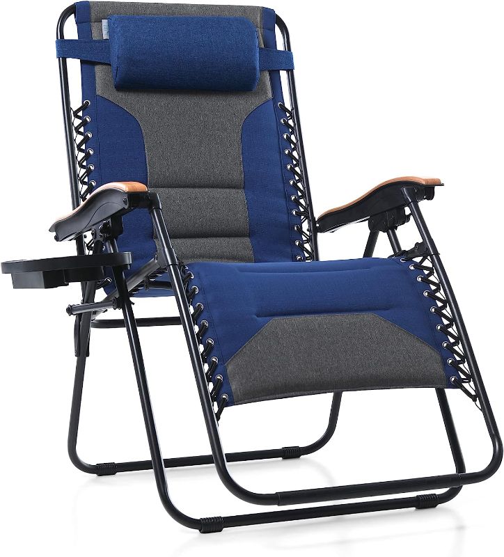 Photo 1 of PHI VILLA Oversize XL Padded Zero Gravity Lounge Chair Wide Armrest Adjustable Recliner with Cup Holder, Support 400 LBS (Thumb Blue)
