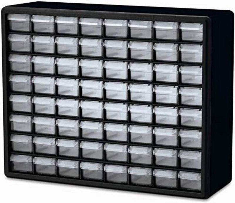 Photo 1 of Akro-Mils 10164 64 Drawer Plastic Parts Storage Hardware and Craft Cabinet, 20" x 15.75", Black
