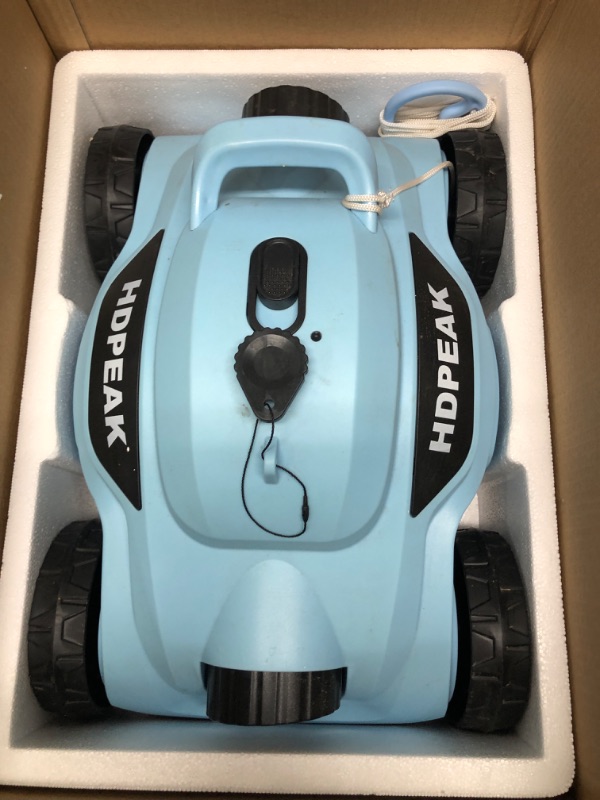 Photo 2 of **FOR PARTS ONLY**
Cordless Robotic Pool Cleaner, HDPEAK Pool Vacuum Lasts 110 Mins, Auto-Parking, Rechargeable, Automatic Cordless Pool Vacuum Ideal for Above/In-Ground Pools Up to 50 feet, Blue