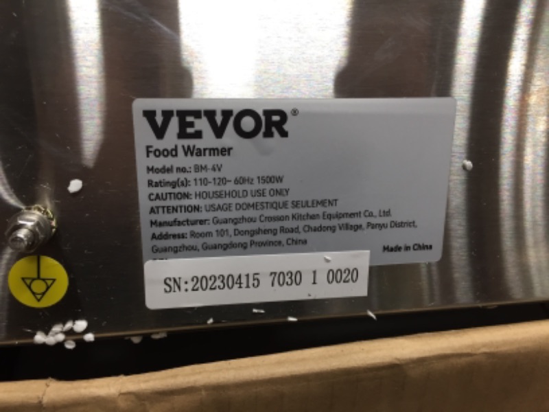 Photo 3 of *SMALL DENTS* VEVOR 4-Pan Commercial Food Warmer, 4 x 12QT Electric Steam Table, 1200W Professional Countertop Stainless Steel Buffet Bain Marie with 86-185°F Temp Control for Catering and Restaurants, Silver
