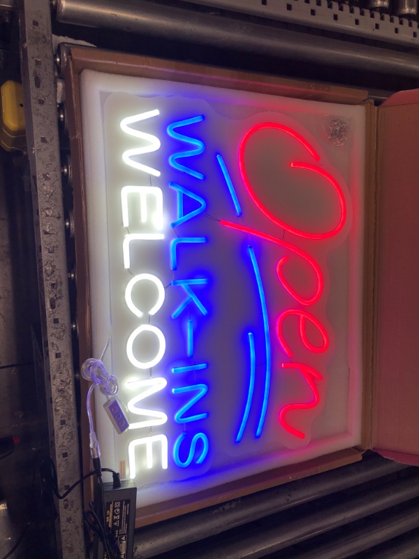 Photo 2 of Vinray Large OPEN WALK INS WELCOM Neon Sign,Led Neon Open Lights for Shop Bar Club Pub Sign and Small Business Welcome Sign.Super Bright Light Red Open for Barber Shop open walk ins welcome