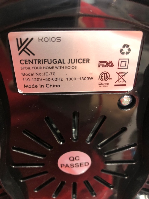 Photo 4 of 1300W KOIOS Centrifugal Juicer Machines, Juice Extractor with Extra Large 3inch Feed Chute, Full Copper Motor, 304 Titanium-Plated Steel Filter, High Juice Yield for Fruits and Vegetables, 3 Speeds Mode, Easy to Clean, 100% BPA-Free, Included Brush
