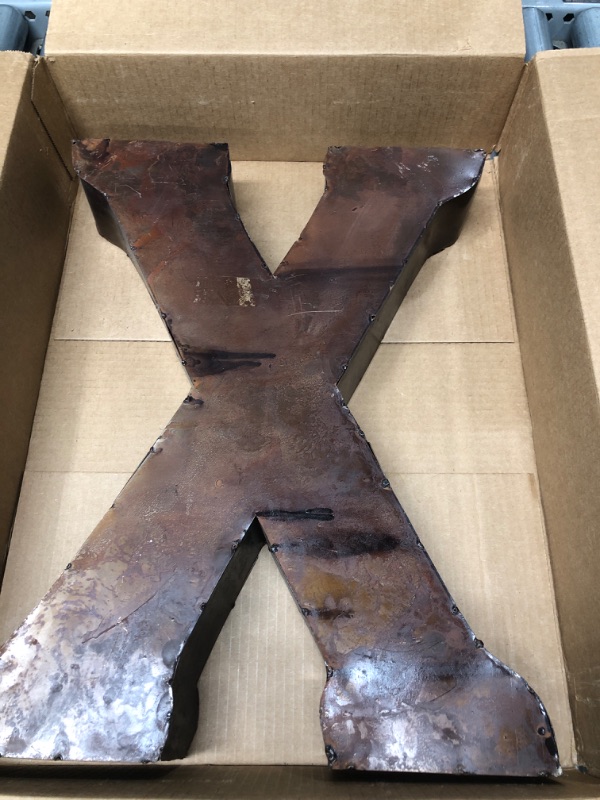 Photo 1 of 14 Inch Rustic Recycled Metal Industrial Letter " X " 3D Tin Sign Architectural