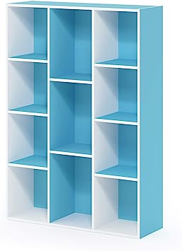 Photo 1 of (Damage) Furinno Luder Bookcase / Book / Storage , 11-Cube, White/Light Blue