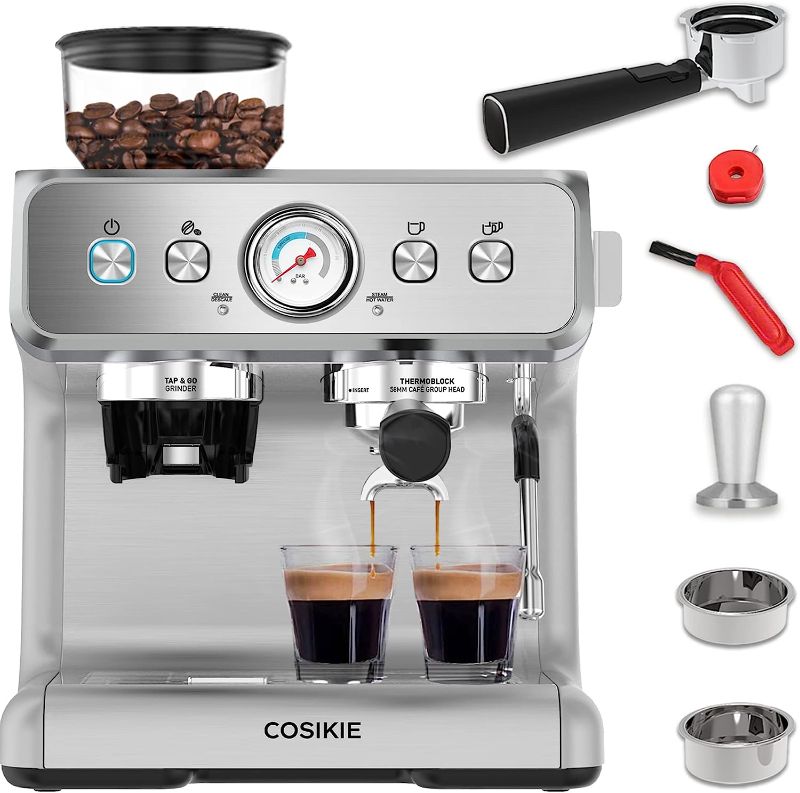 Photo 1 of 
COSIKIE Espresso Machine, Expresso Machines with Grinder, Cappuccino Stainless steel 20 Bar Coffee Maker, Professional Home Barista Maker Steamer and 95 oz.