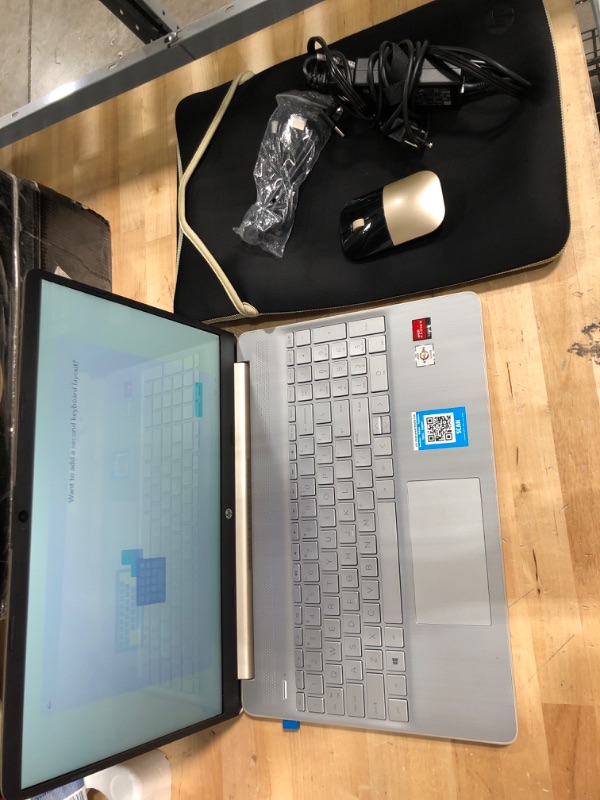 Photo 1 of 2021 HP 15.6inch Laptop Computer, Athlon N3050, 4GB DDR4 RAM, 128GB NVMe SSD, Wireless Mouse, Sleeve, Gold, Windows 10 Home in S Mode with Microsoft 365 +HDMI Cable (Rose Gold) 15-ef1072wm