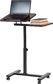 Photo 1 of IRIS USA Double Table Height Adjustable Mobile Laptop Cart, Ergonomic Ambidextrous Standing Desk Rolling Workstation Portable Lectern Podium Stand from 28" to 40.7" Tall, black