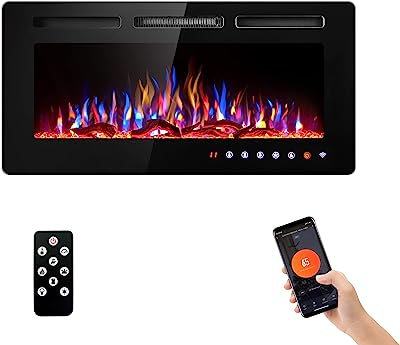 Photo 1 of (minor damage ) SUNNY FLAME 42" Electric Fireplace with Wi-Fi/Remote Control Wall Mounted and Recessed, Low Noise Fireplace with Timer, Touch Screen, Adjustable Flame Color and Speed, 750W/1500W, Log Set & Crystal