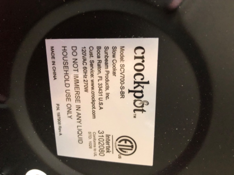 Photo 4 of (major damage )Crock-Pot 7 Quart Oval Manual Slow Cooker, Stainless Steel (SCV700-S-BR)