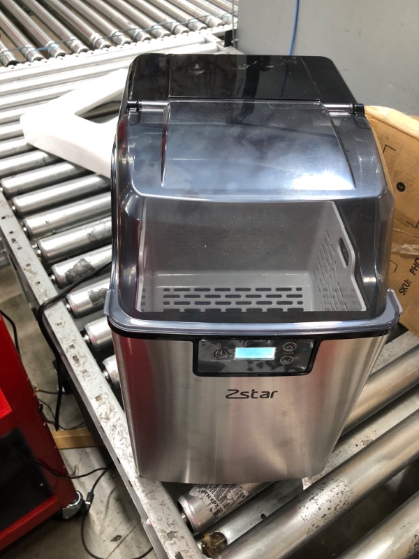 Photo 2 of (minor damage)Nugget Ice Maker, Zstar Countertop Ice Maker, Stainless Steel Pebble Ice Maker, 44LBs/24H, Self-Cleaning and Timer Function, Small Portable Sonic Ice Maker with Ice Basket and Ice Scoop for Home, RV

