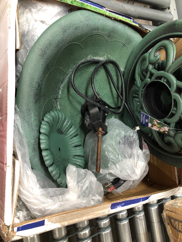 Photo 1 of Alpine Corporation 35" Tall Outdoor 3-Tiered Pedestal Water Fountain and Birdbath, Green Green Water Fountain