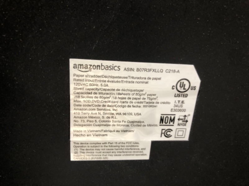 Photo 3 of Amazon Basics 18-Sheet Cross-Cut Paper, CD, and Credit Card Shredder, Black 18 Sheet Shredder