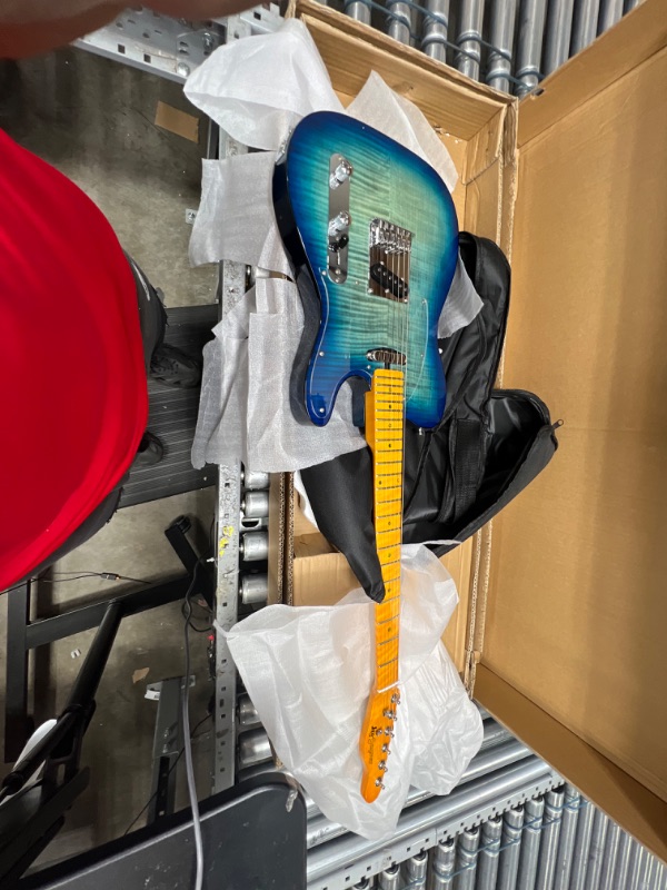 Photo 2 of Leo Jaymz Electric Guitar TL Style - Mahogany Body?Maple Neck and Fingerboard - Selected Flame Maple Veneer with high Transparent Acrylic Pickguard - Six-Saddle Bridge (Transparent Blue Standard)